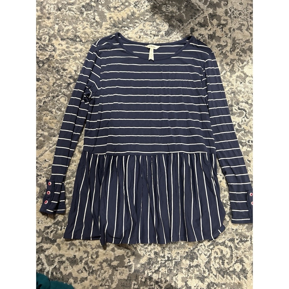 Women's Matilda Jane Navy Striped Tunic Top Size Large Long Sleeve